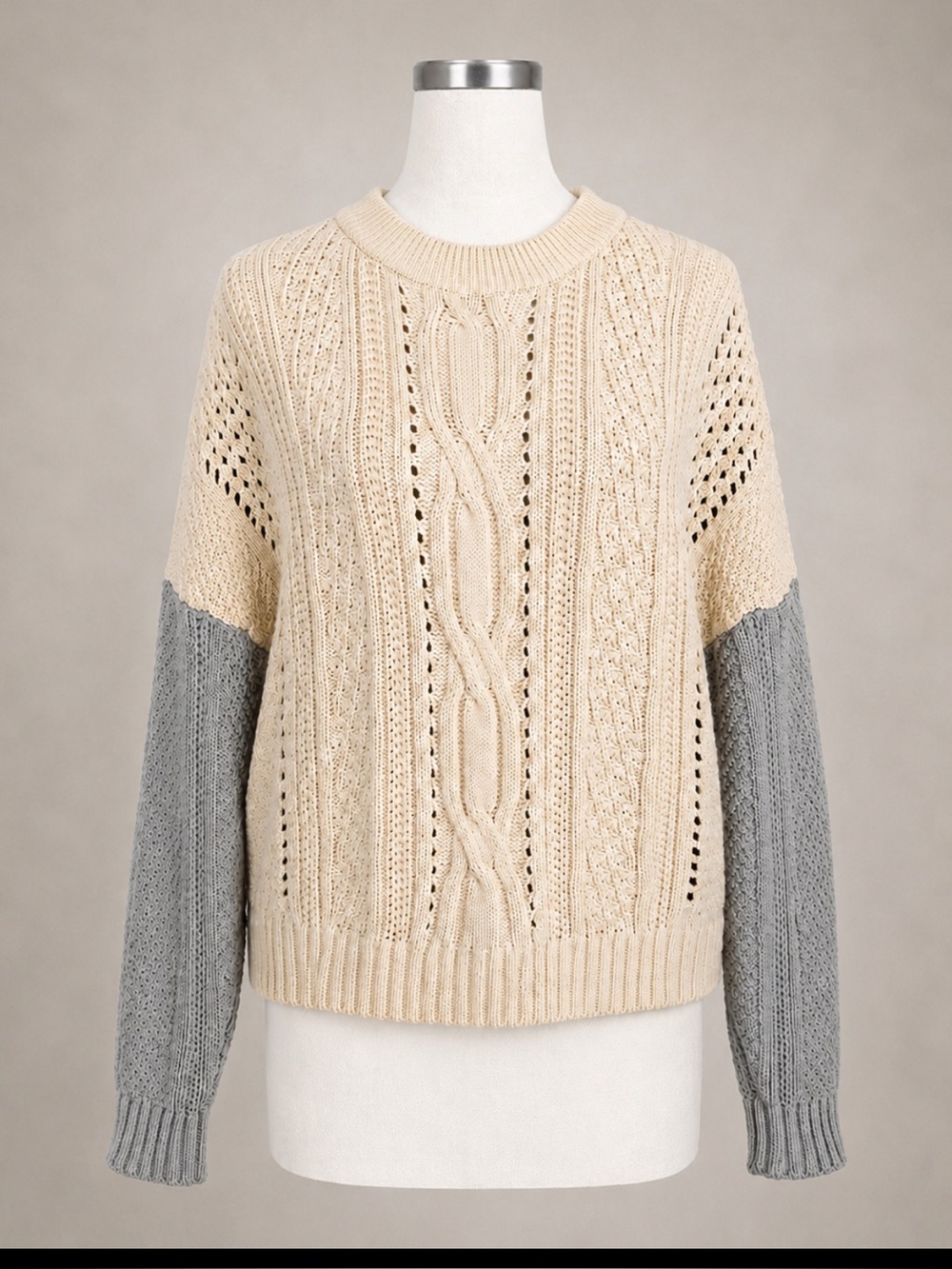 Cotton by Autumn Cashmere XS Cable Knit Colorblock Italian Yarn Sweater